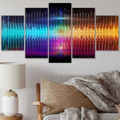 Abstrait Schumann Resonances Waveform Spectrum II - formes abstraites, art mural, salon - 5 panneaux