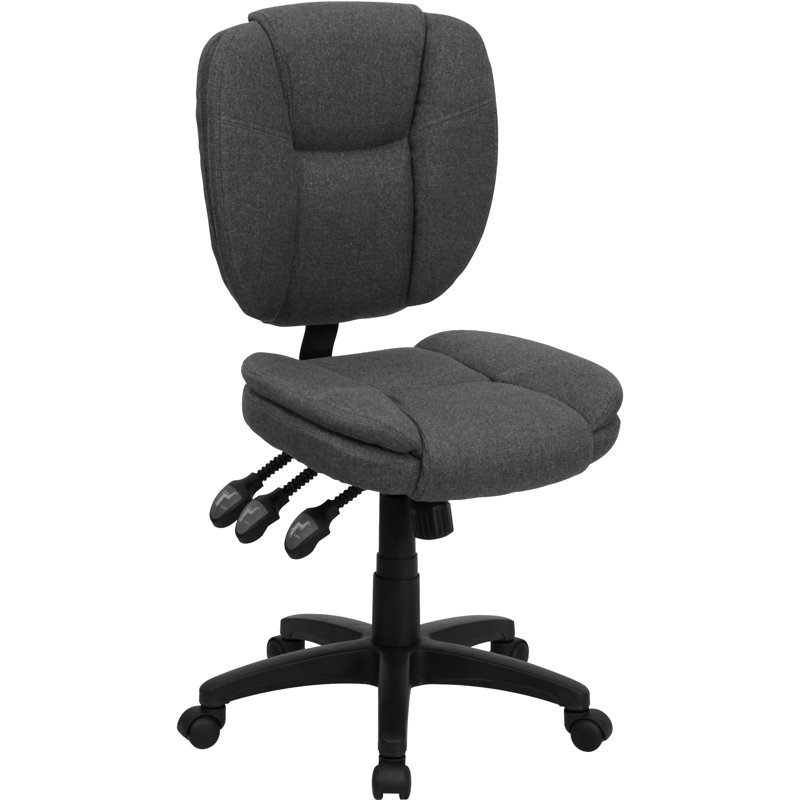 Mid-Back Multifunction Ergonomic Task Office Chair with Pillow Top Cushioning, Gray Fabric, Armless