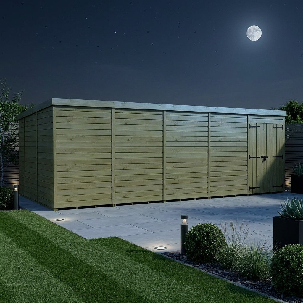 Total Sheds 20ft x 10ft Pent Garden Shed - Double Door - No Windows - Pressure Treated Timber - UK Manufactured