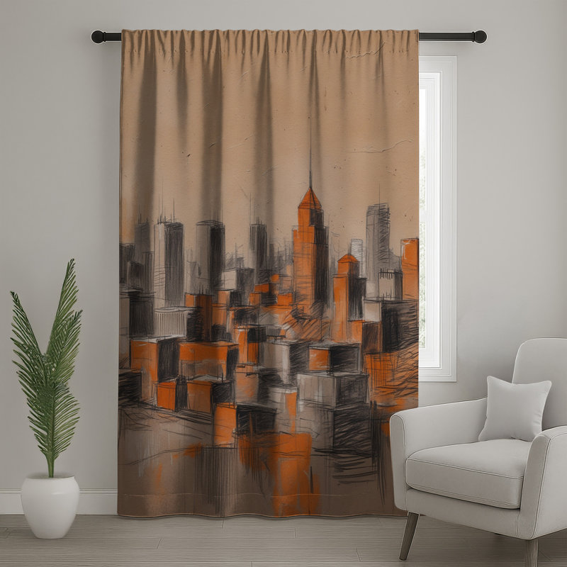 Rideaux orange, rideaux occultant et occultant - Cityscape, 50 po x 92 po - 1 panneau, Sheer
