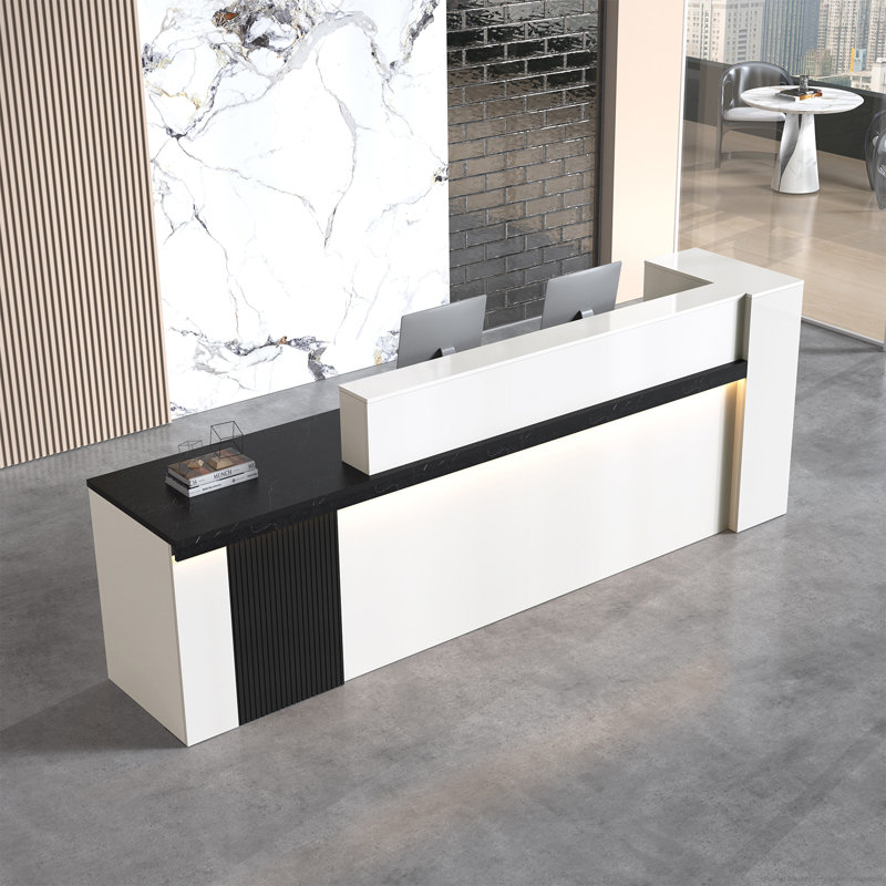 Bureau de réception ergonomique Premium Premium avec éclairage à DEL personnalisé et finition marbre