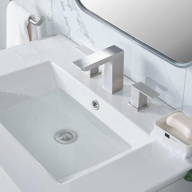 3 Hole Bathroom Faucet Brushed Nickel,8 Inch Modern Vanity Widespread Faucet For Bathroom Sink,Waterfall Bathroom Sink Faucet With Pop-Up Drain And Supply Hoses