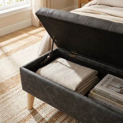 Banc de rangement avec repose-pieds 32 po avec mousse haute densité et structure robuste