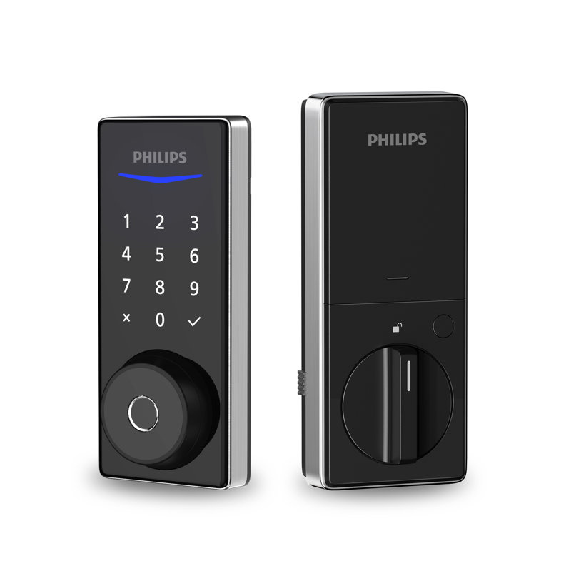Pêne dormant électronique à empreinte digitale avec levier Philips, Nickel satiné