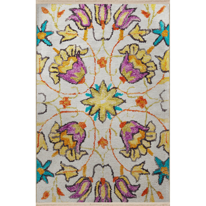 Tapis jaune en polypropylène à imprimé numérique Darrett, Rectangle 2 pi 8 po x 5 pi