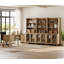 Ensemble de bureau 2 pièces, bureau double 56 po et ensemble de 3 bibliothèques avec portes en verre, chêne