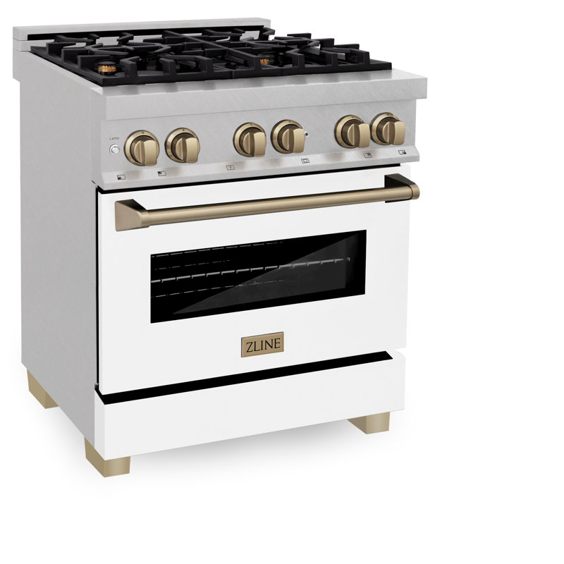 Cuisinière à double carburant ZLINE Autograph Edition 30 po en acier satiné avec accents