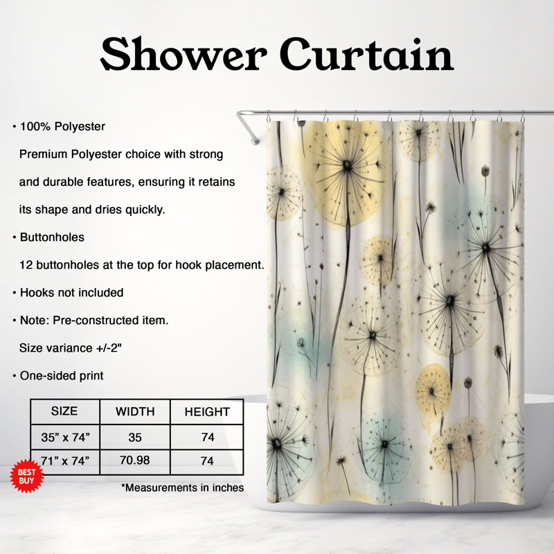 Rideau de douche Dandelion Breeze - Premium, H 74 po x l 71 po