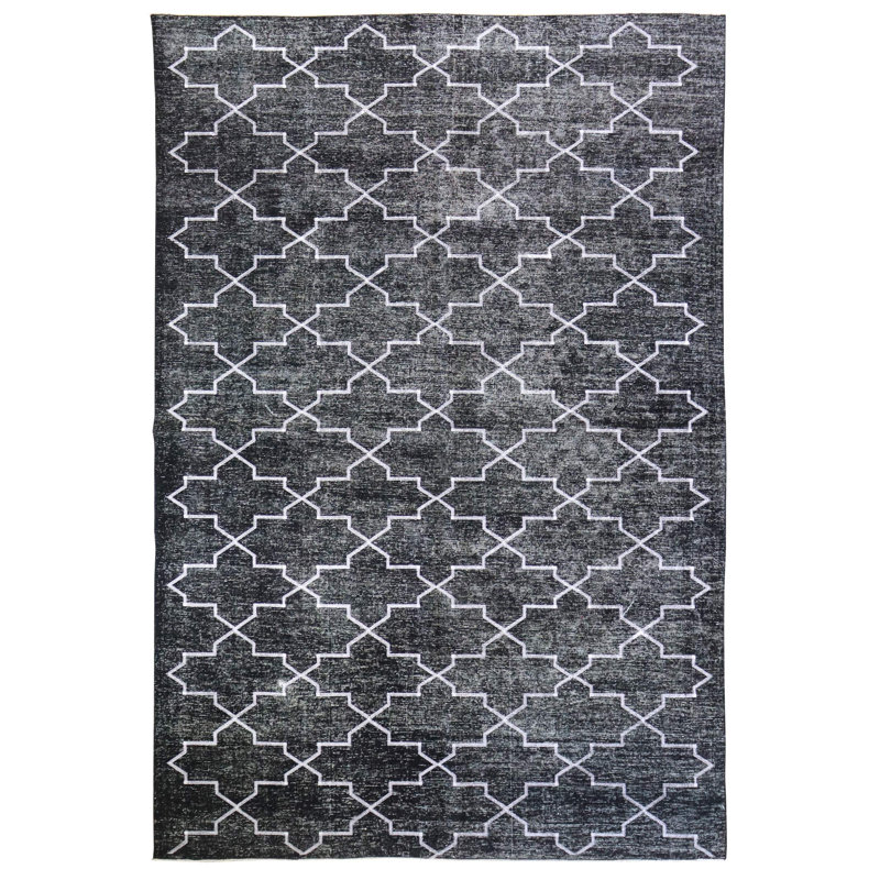 Tapis unique noir, onyx et argent 8 pi 5 po x 12 pi 8 po Overdye