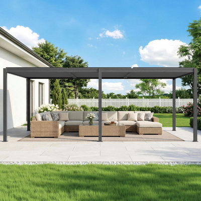 Domi Patio Outdoor Metal Louvered Pergola with Adjustable Roof and Drainage System