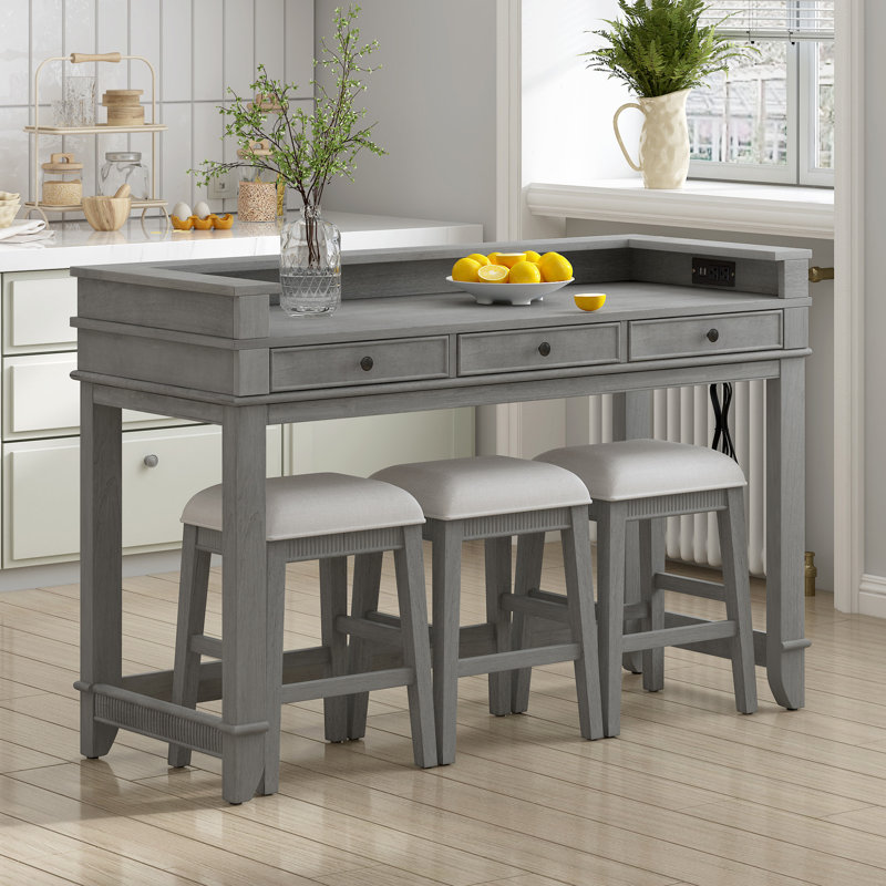 Ensemble de table de salle à manger 4 pièces pour 3, Gris clair, Gris clair