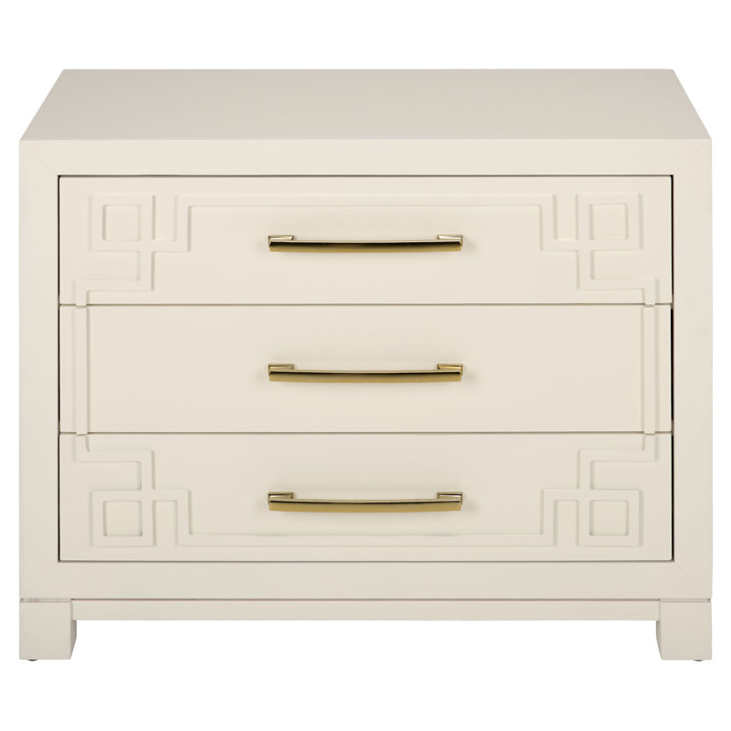 Elegant Chamere 32" Wide Nightstand – Glam Bedroom Chest with 3 Drawers, White