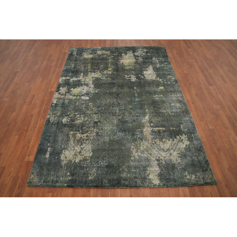 Tapis vert moderne à motif abstrait 6 x 8