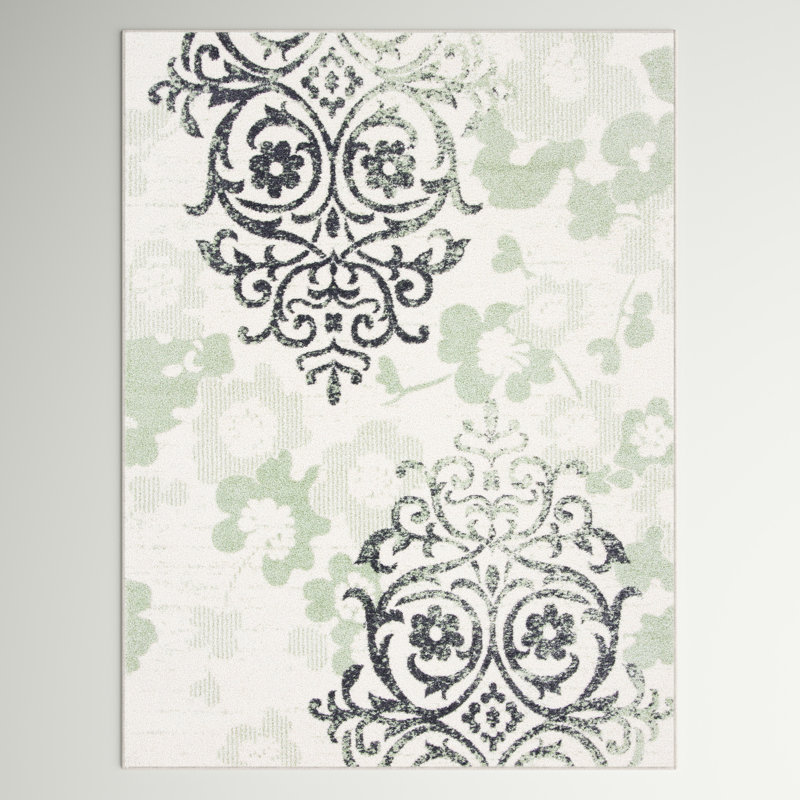 Agathla Ivory/Green/Black Area Rug, Rectangle 10' x 14'
