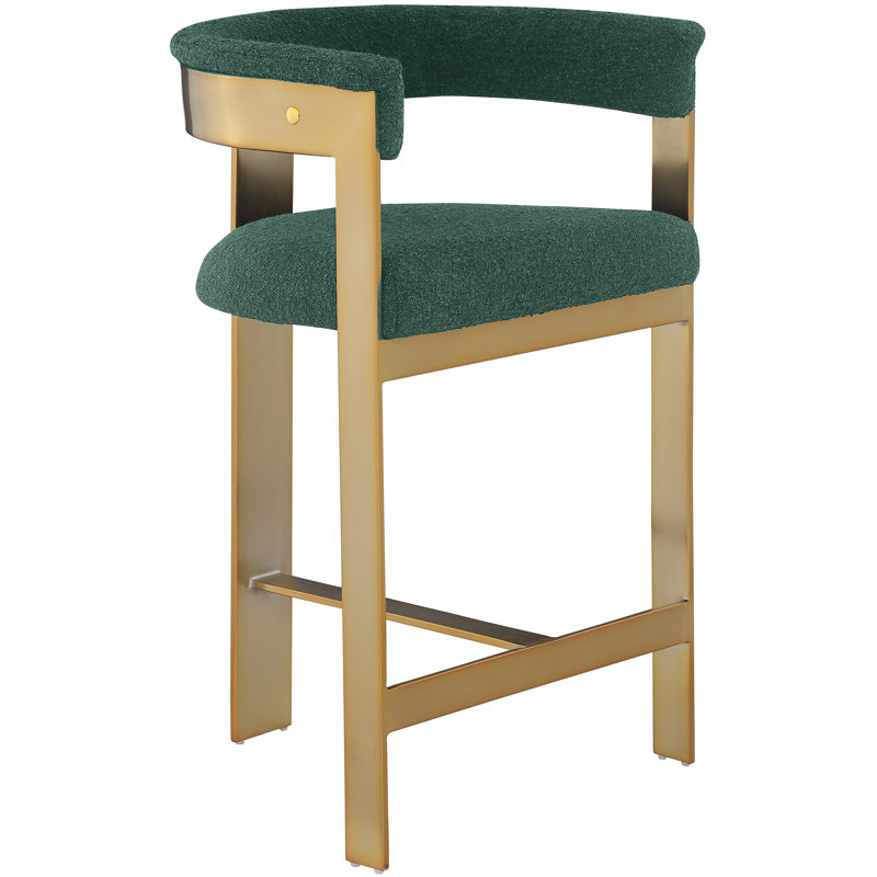 Tabouret de comptoir 26 po Romeo, Tissu bouclé vert, Or brossé