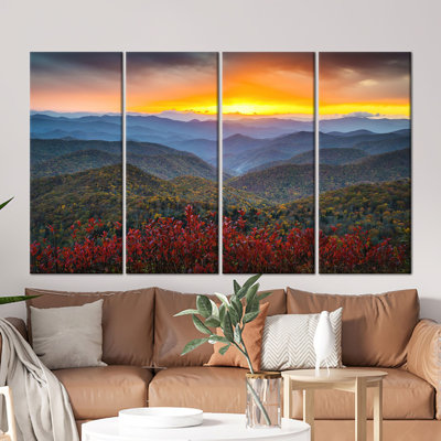 «Elegant Blue Ridge Parkway Mountain Landscape», art mural sur toile 4P