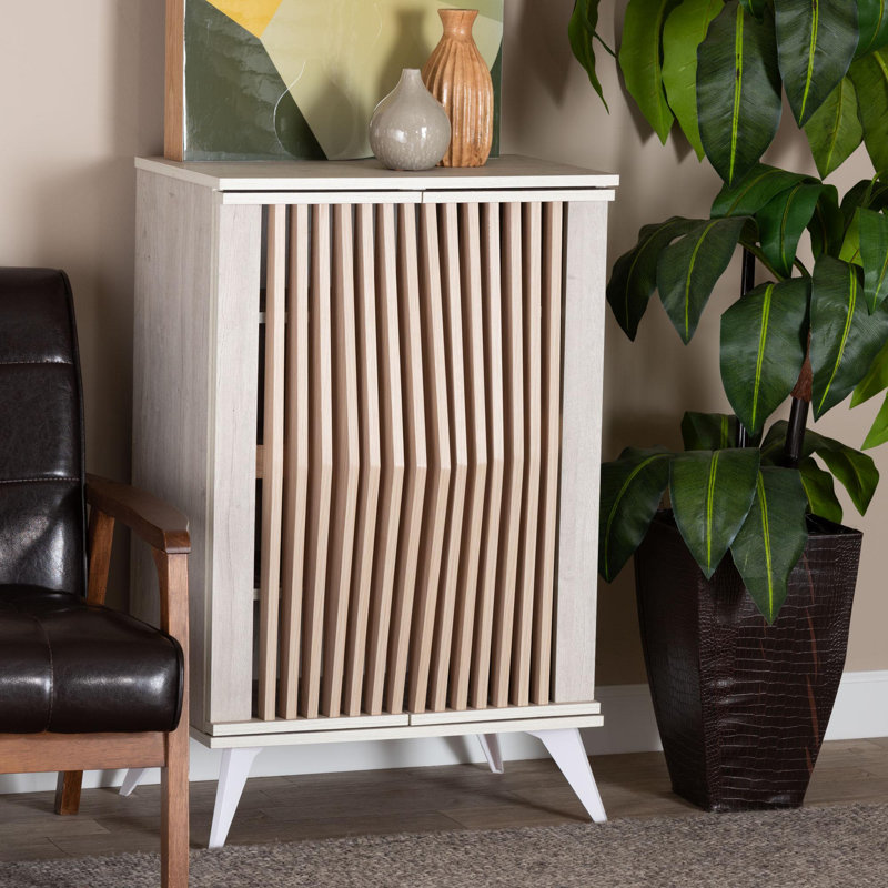 Simona Light Gray and Brown Wood Mid-Century Accent Cabinet