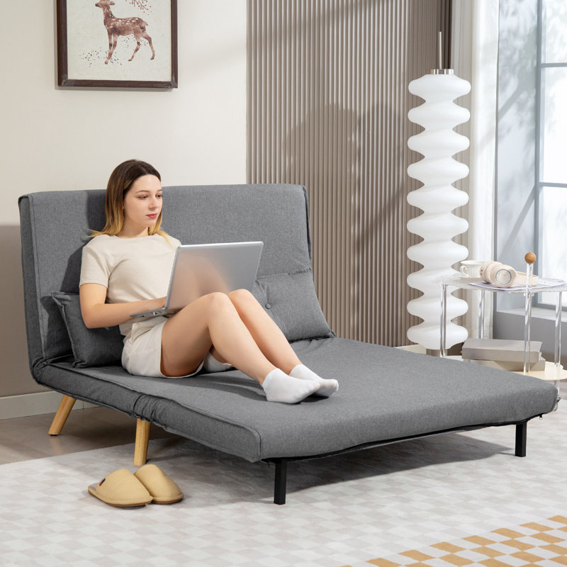 Modern Futon Sofa Bed - Click Clack Convertible 2 Seater, Grey