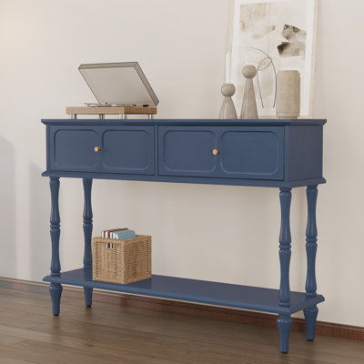 Console Mid-Century avec 2 tiroirs pour l'entrée et le salon, bleu