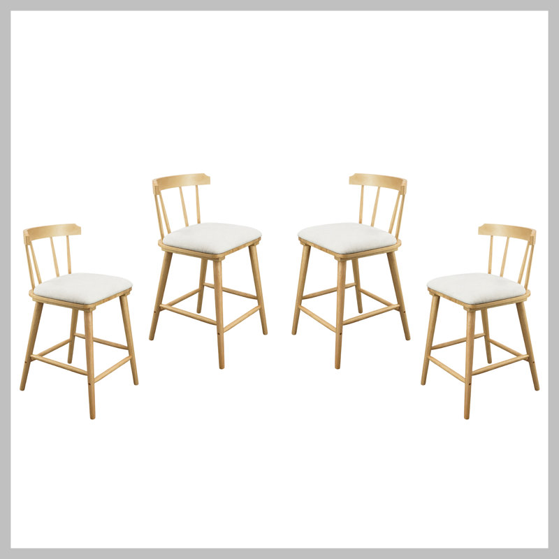Ensemble de 4 tabourets de comptoir rembourrés en bois Olivia, 4, Bois naturel