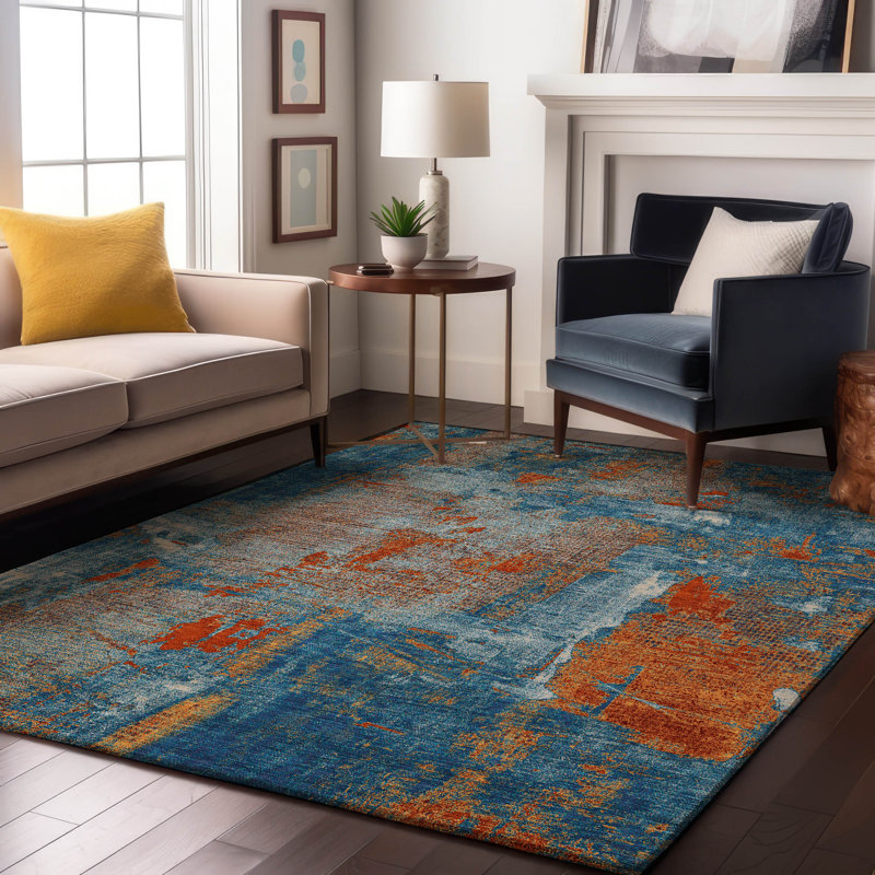 Tapis abstrait lavable à la machine de qualité supérieure AMF989, Rectangle 5 pi x 7 pi 6 po