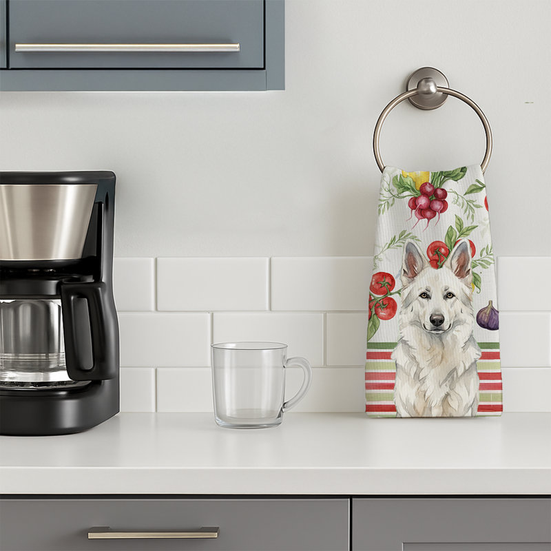 White German Shepherd Vegetables Kitchen Towel, White German Shepherd