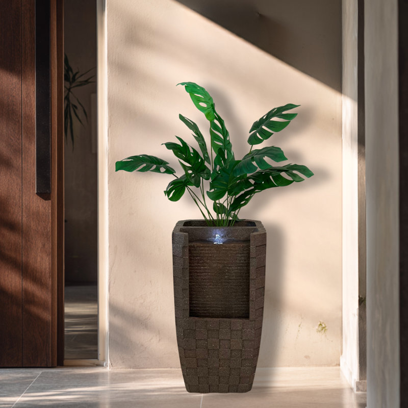 XBrand 23.8" H Brown Fountain with LED Light and Planter Area