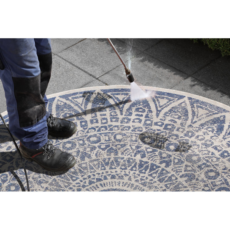 Lilja Flatweave Blue Rug, Round 100cm
