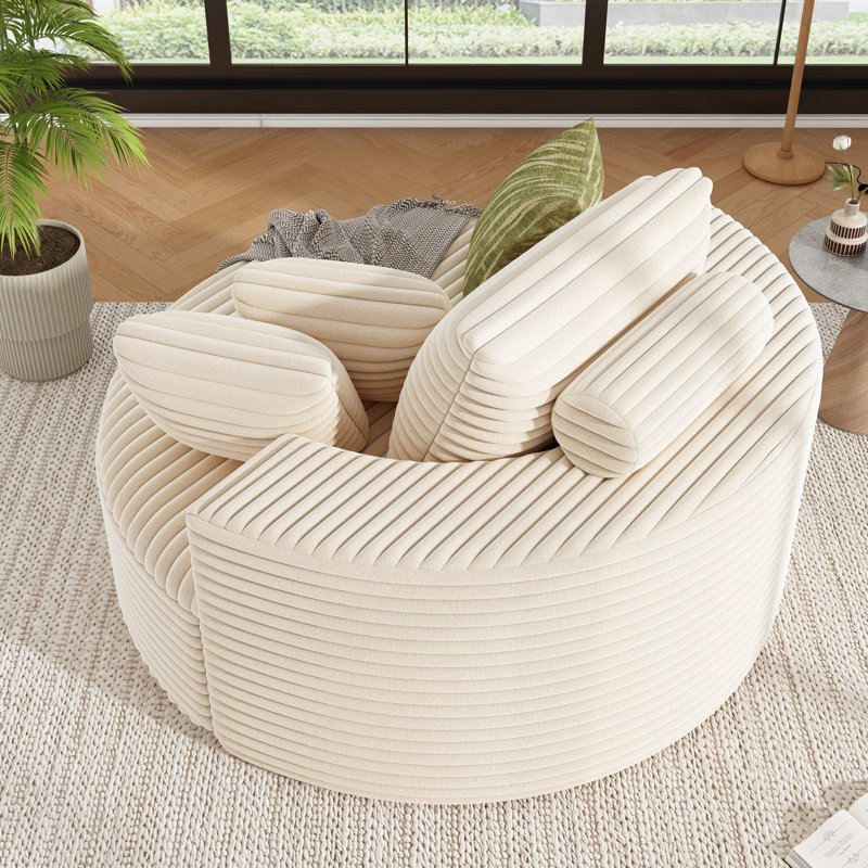 Fauteuil demi-tonneau rembourré Addisin, Beige