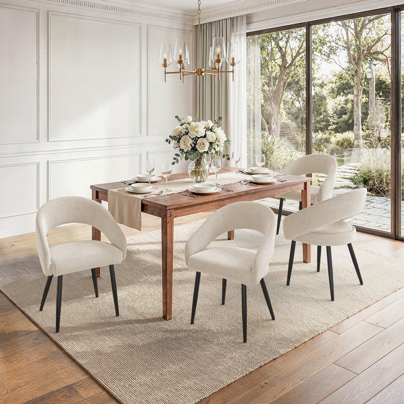 Chaises de salle à manger rembourrées Sabuk, 2, Lin blanc crème