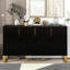 Buffet noir, tablettes réglables, pieds en métal et buffet à motif géométrique avec plateau en marbre, quatre portes, tablettes-454822493
