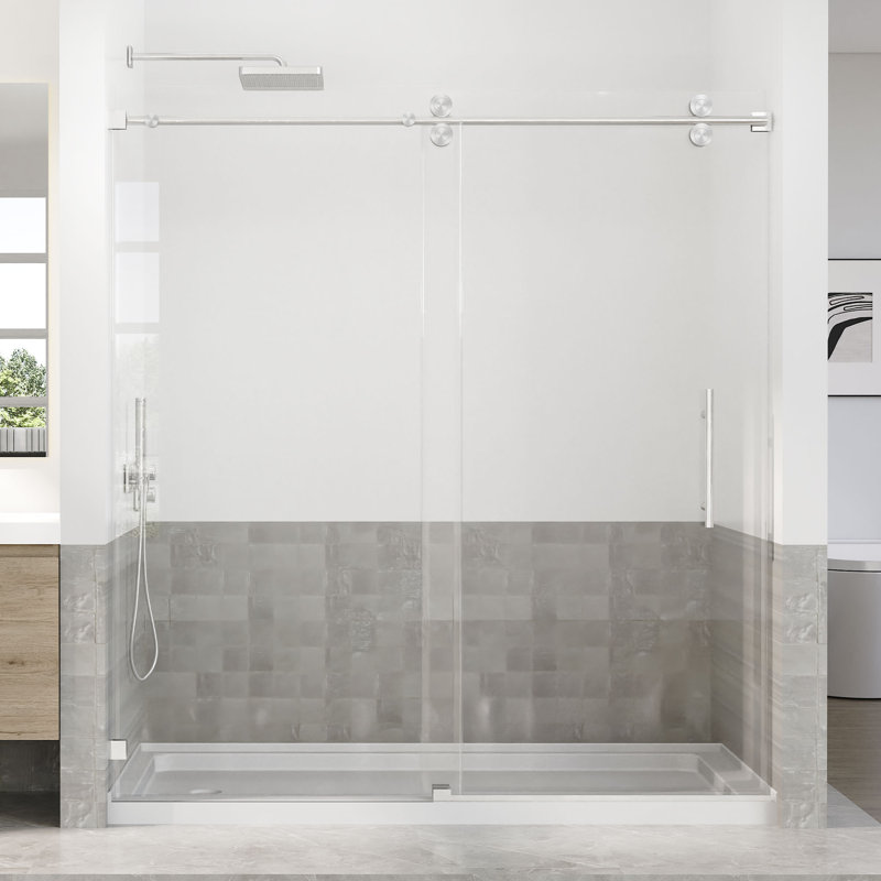 66 To 72 In. W X 76 In. H Single Sliding Frameless Shower Door With 5/16 In. Tempered Clear Glass, Brushed Nickel