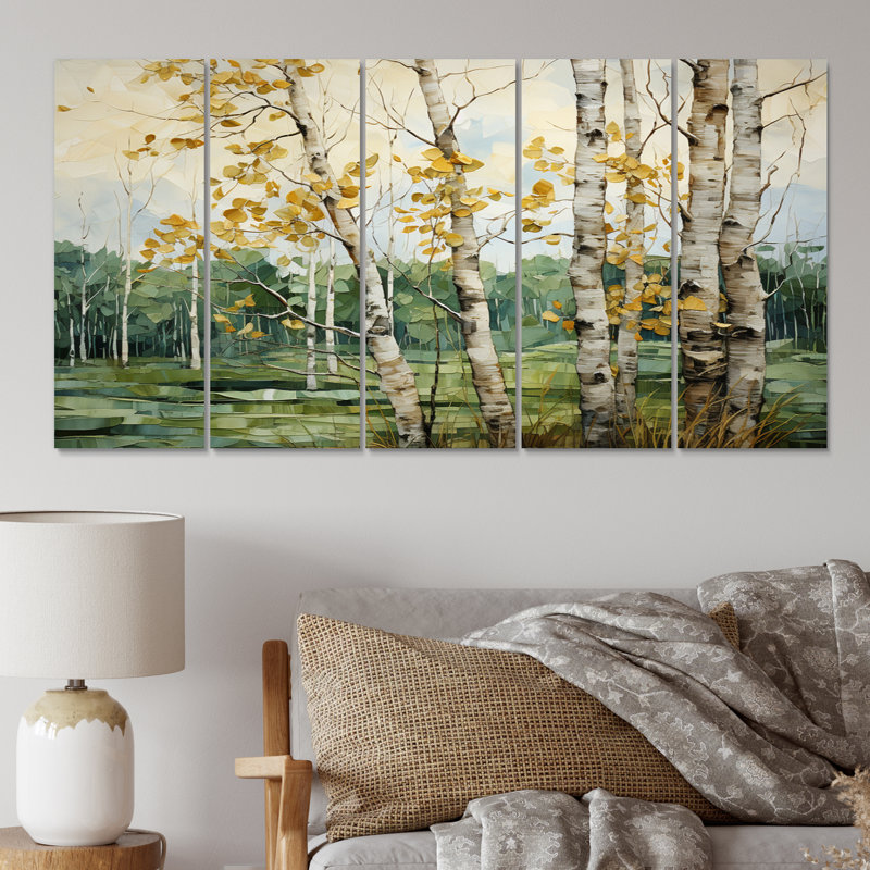 «Birch Tree Whispers Landscape I on Canvas», reproduction de 5 pièces