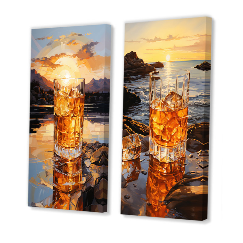 Ensemble de 2 impressions sur toile Whiskey On The Beach Horizon, Toile tendue, H 28 po x l 25 po