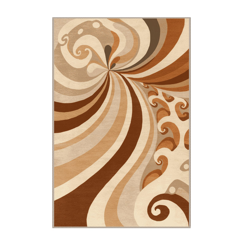 Machine Washable Carlstadt Bold & Eclectic Modern Arc Rug in Beige – Beige Binding, 8x12