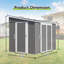 Abri de jardin JAXILYN 2,4 x 1,8 m en métal avec double porte verrouillable, porte latérale réglable et structure en aluminium, gris
