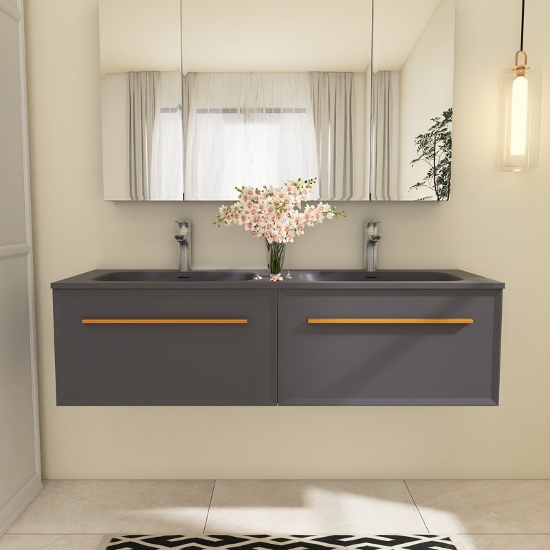 Meuble-lavabo double 60 po Caesaria, Gris, Gris, Gris