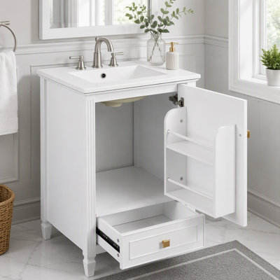 Meuble-lavabo de salle de bain avec tablette de rangement et porte à fermeture en douceur