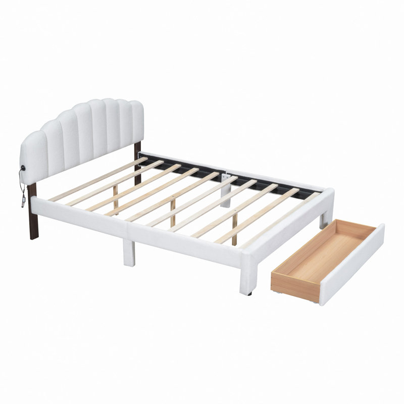 Lit plateforme tapissier avec rangement Spoten, Blanc