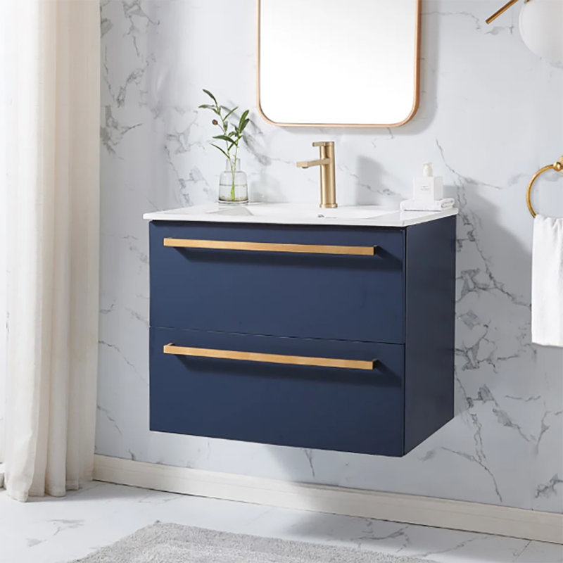 Ensemble de meuble-lavabo mural simple bleu moderne 30 po avec deux tiroirs Kortnee