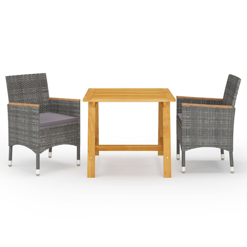 Ensemble bistro rectangulaire pour 2 personnes avec coussins, Gris, Gris