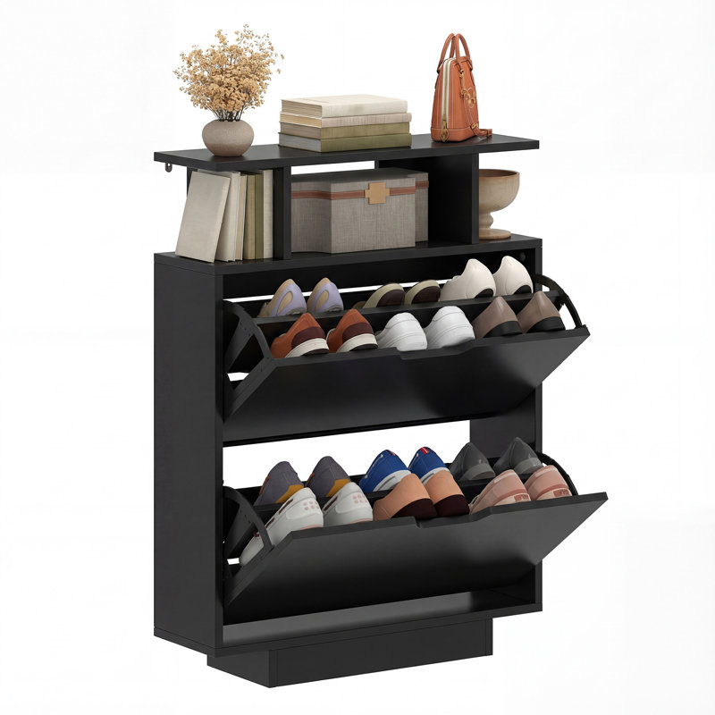 12 Pair Flip Down Shoe Storage, Black