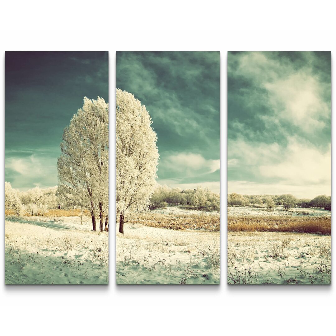 3-tlg. Leinwandbilder-Set Eisige Winterlandschaft mit Baum