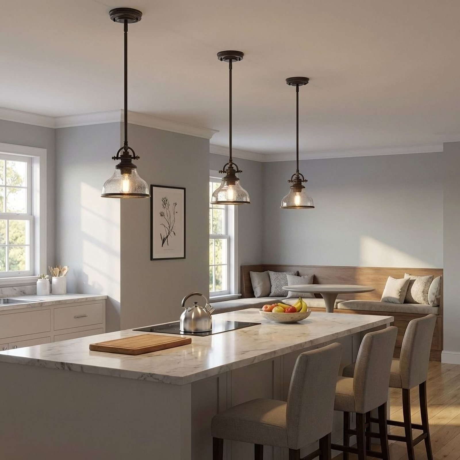 Maybery 1 - Light Single Dome Pendant, Palladian Bronze, 9.5" H x 8" W x 8" D, Clear Seedy Glass