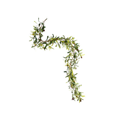  Artificial Olive Garland – Faux Greenery With Realistic Leaves & Olives, Mediterranean-Style Decoration For Mantel, Table Runner, Wedding, Party & Home Décor, 9" Wide & 64" Long