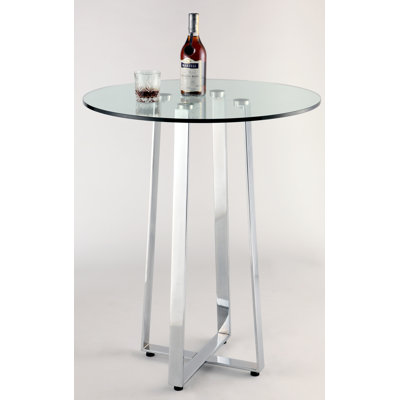Table de comptoir en verre Amezcua avec base en acier en forme de X