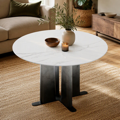 Table de salle à manger ronde en MDF à motif de marbre blanc (sans la chaise)