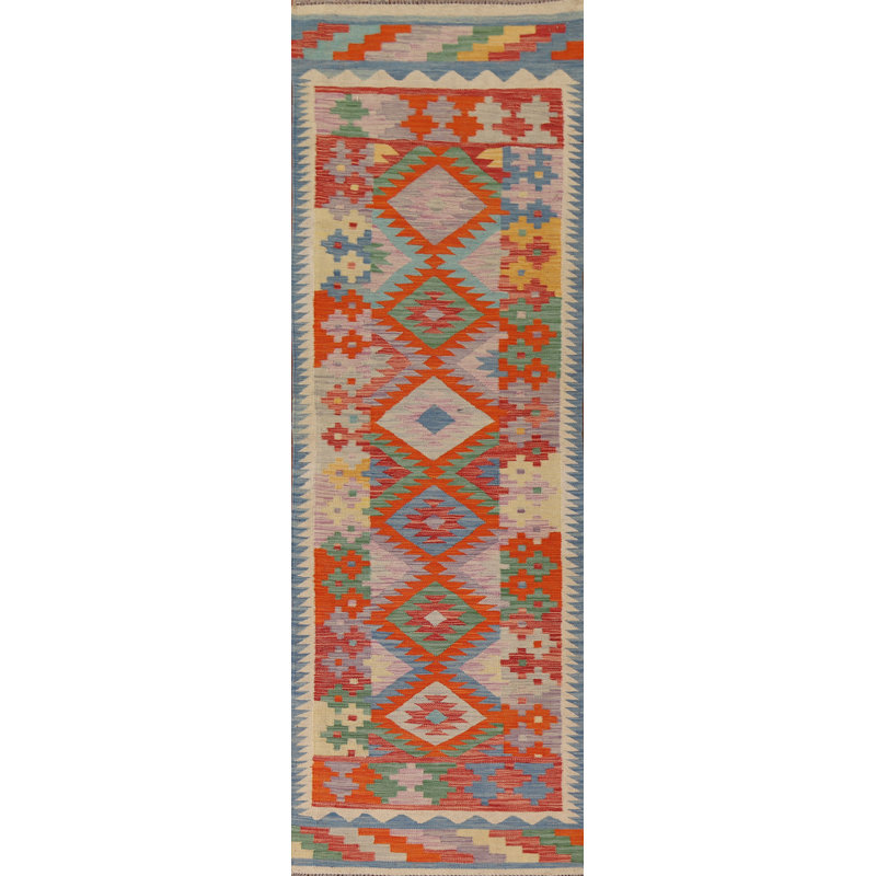 Tapis de couloir oriental géométrique Kilim 3 x 10