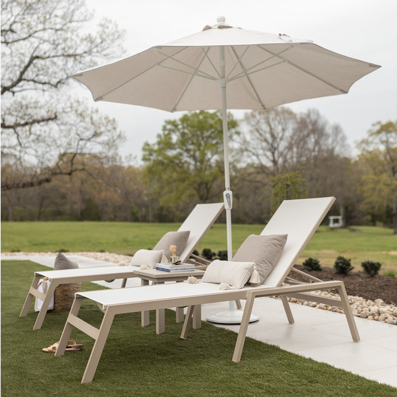 Vida Aluminum Chaise Armless Lounge With Windsor Stripe Spa Sling Fabric, Green Sage