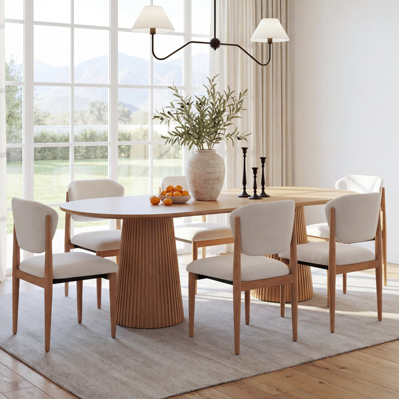 Hodder 6-Person Double Pedestal Solid Wood Dining Set